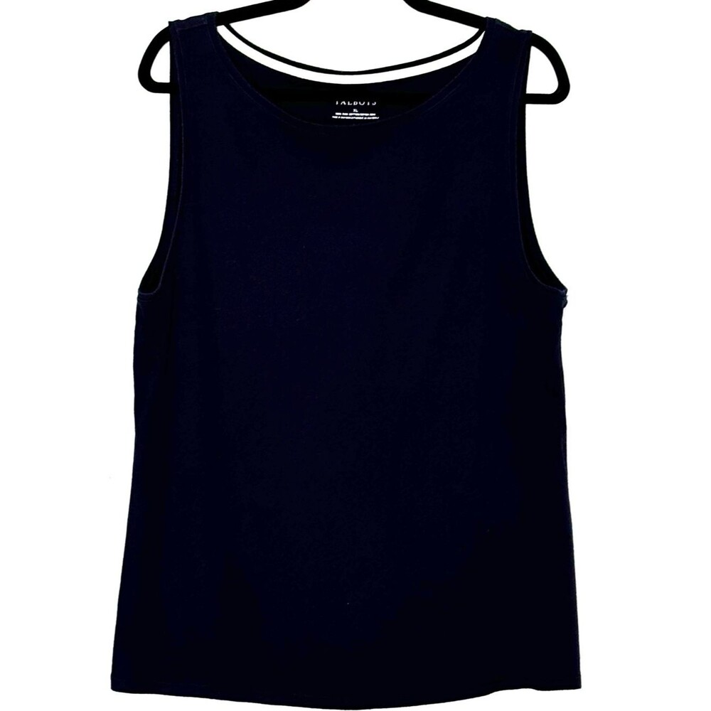 Talbots Pima Bateau-Neck Tank Navy Size XL 100% Pima Cotton